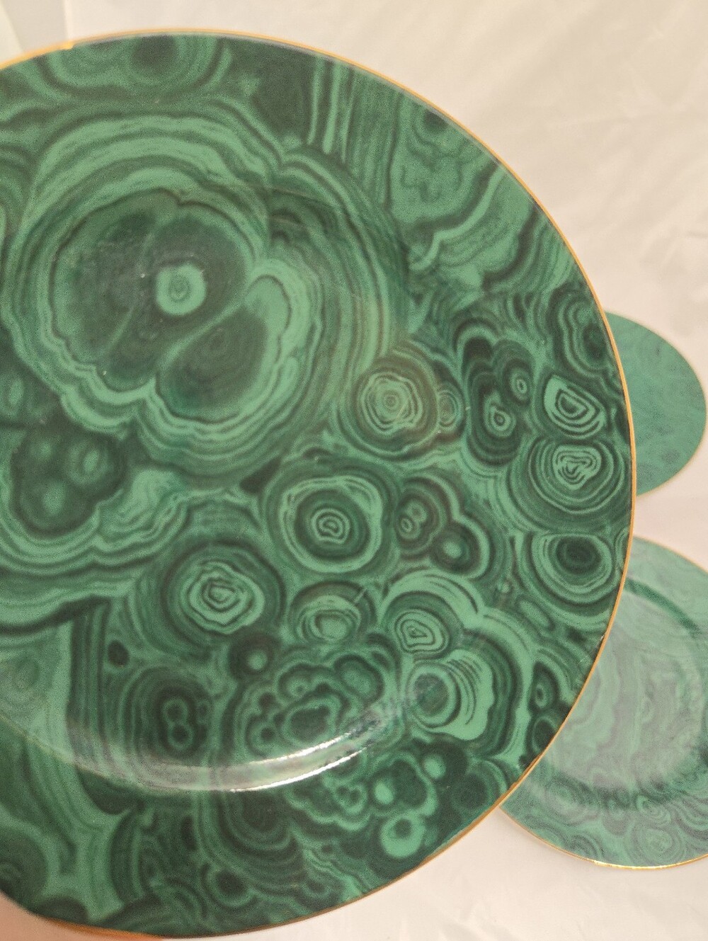 Neiman Marcus Green Malachite Pattern Dessert Plates S/4